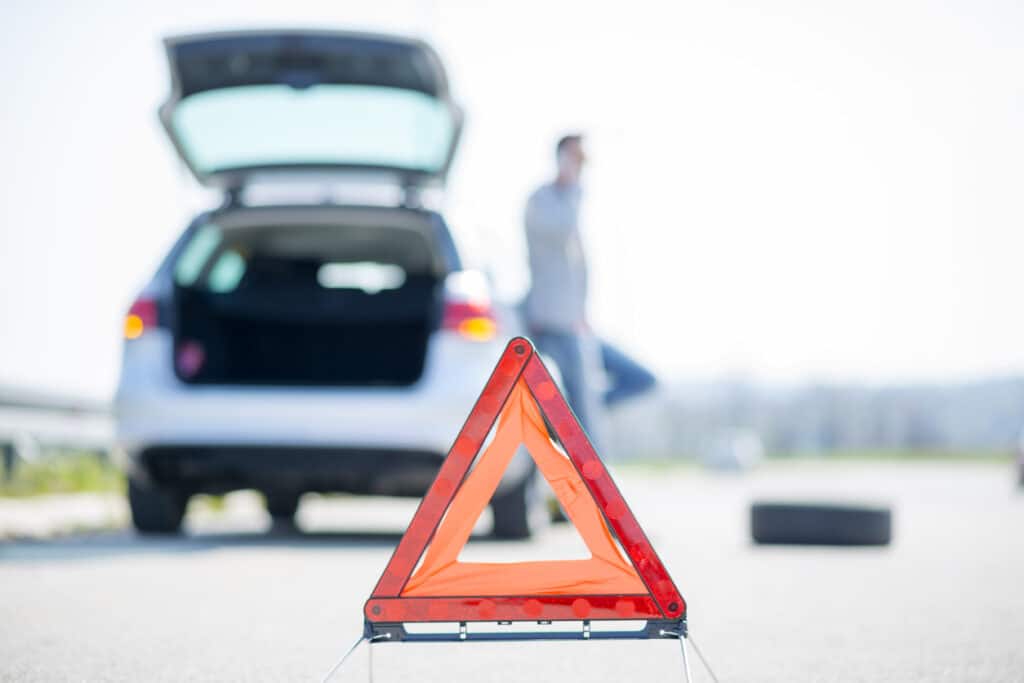 caution marker to indicate a broken down car