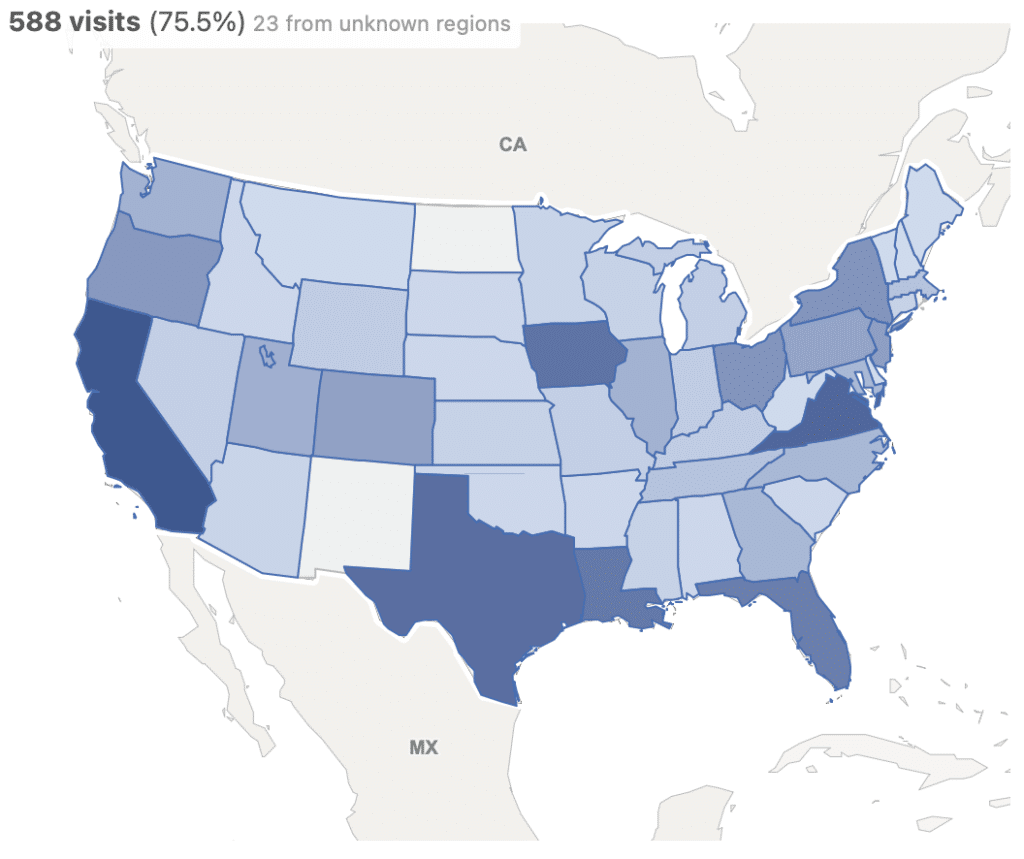 user location map of the United States in Matomo 