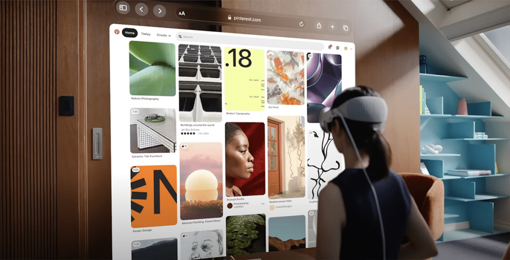 Apple Vision commercial shows off a viewer looking at Pinterest.