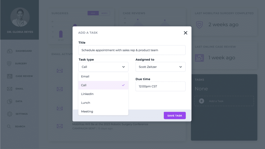 task box where a client manager could assign follow-up to appropriate team members