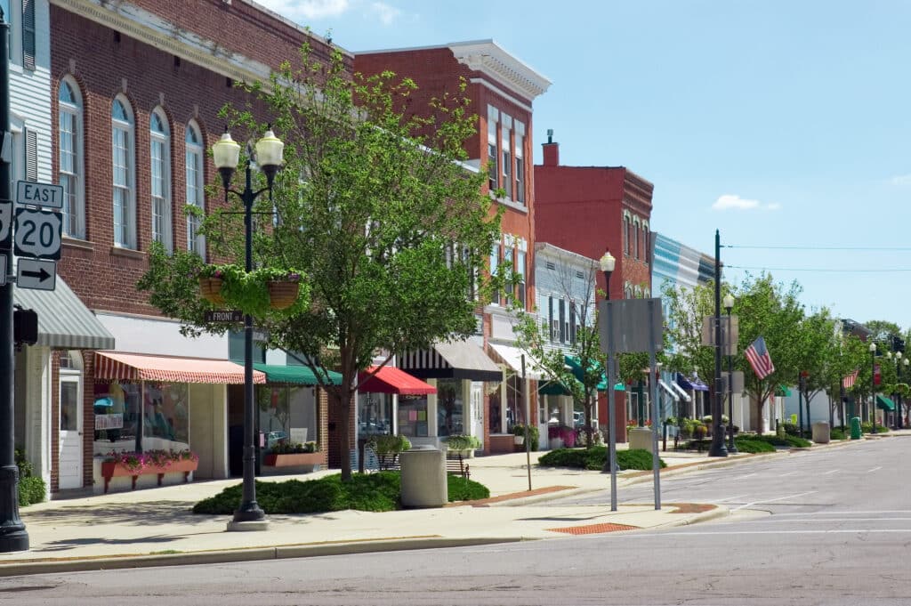 main street of a rural community 